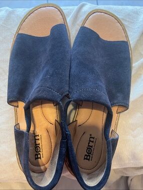 Born Navy Suede Open-Toe Slingback Flats